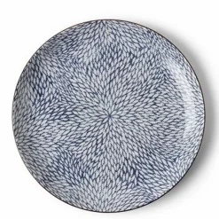 Aizome Mums Blue and White Ceramic 10 inch plates.  Made in Japan.