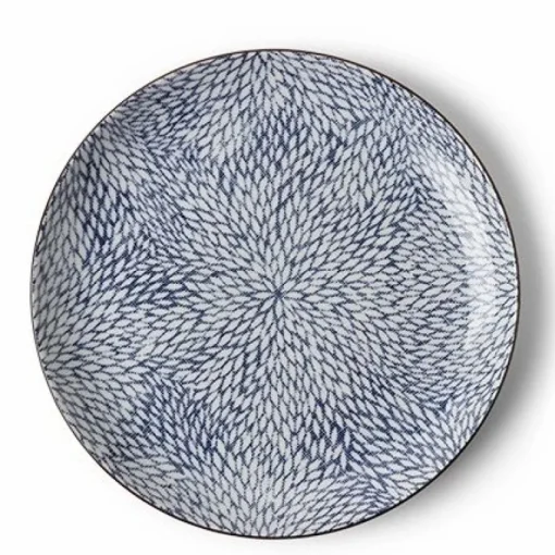 Aizome Mums Blue and White Ceramic 10 inch plates.  Made in Japan.