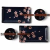 Blue ceramics with pink sakura design made in Japan available at Miya.