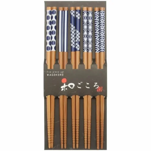 Chopsticks Set Bamboo Waka Blue/White