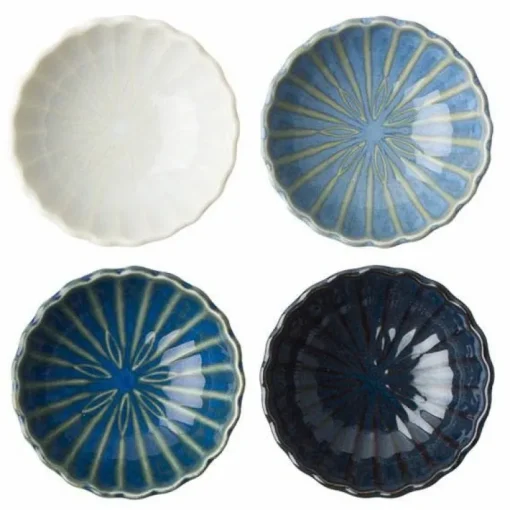 Kiku Mum Sauce Dish set in blue and white colors made in Japan available at Miya!