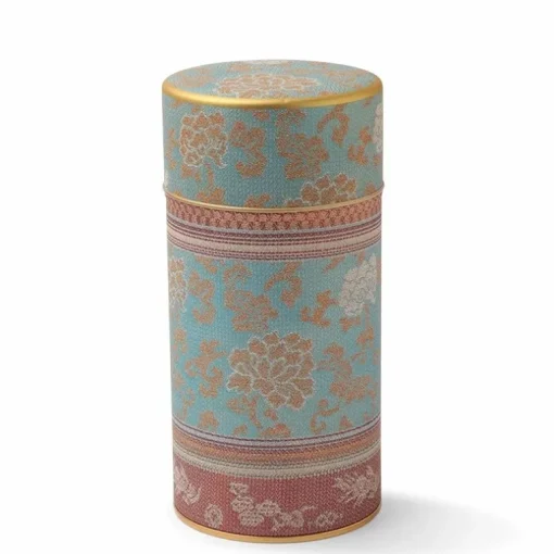 Tea Canister Brocade Peony Blue