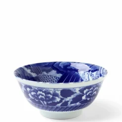 Wild blue koi fish design on a ceramic bowl made in Japan available at Miya.